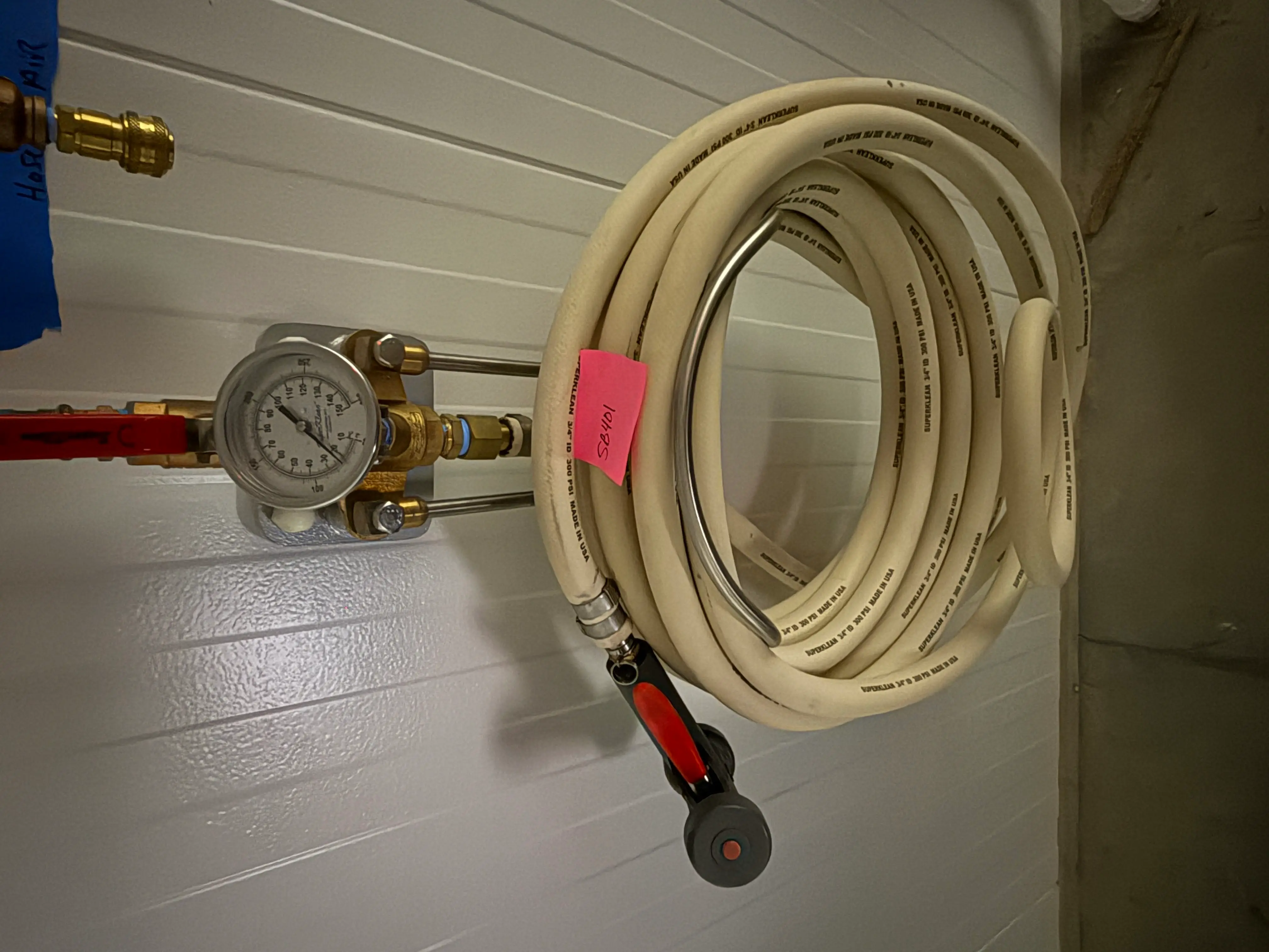 Wall-Mounted Industrial Washdown Hose Station with Pressure Gauge