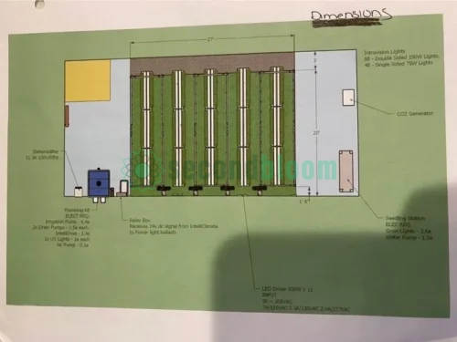 Pre-owned ZipGrow Indoor Hydroponic Farming System showcasing an array of growing racks, lighting, and climate control equipment.