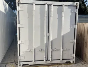 20-foot reefer container optimized for microgreen farming with door open.