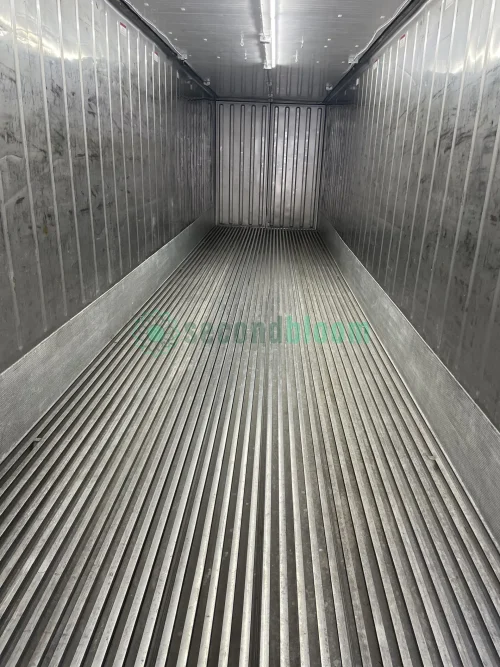 20-foot reefer container optimized for microgreen farming with door open.