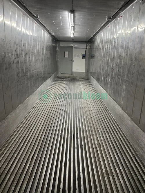 20-foot reefer container optimized for microgreen farming with door open.