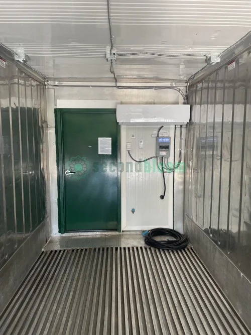 20-foot reefer container optimized for microgreen farming with door open.