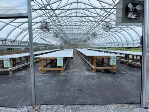 Complete hydroponic system with water wall cooling from SecondBloom Auctions, featuring over 2,000 plant capacity, ideal for controlled environment agriculture.