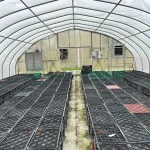Interior view of the fan and heater end of the X.S. Smith Quonset Cold Frame greenhouse