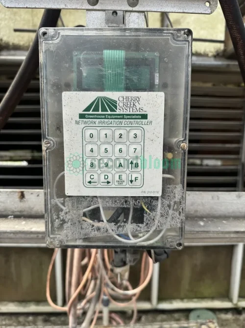 17' Double Rail Watering Boom System with Greenhouse Technology Inc. Boom System Controller and Cherry Creek Systems Network Irrigation Controller in GH22 Starting Area Bay 6 at SecondBloom Auctions.