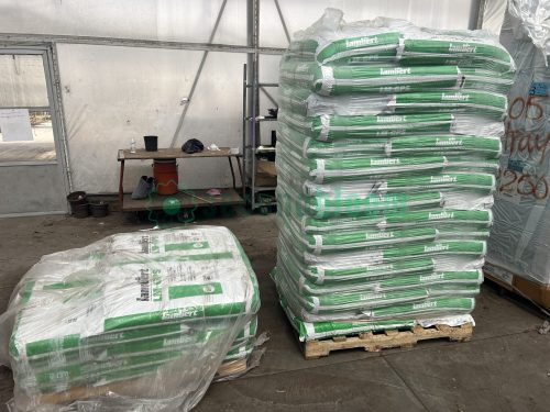 Full view of Lambert LM-GPS Germination and Plug Seedling Media bags, stacked on pallets, ready for auction at Secondbloom Auctions.