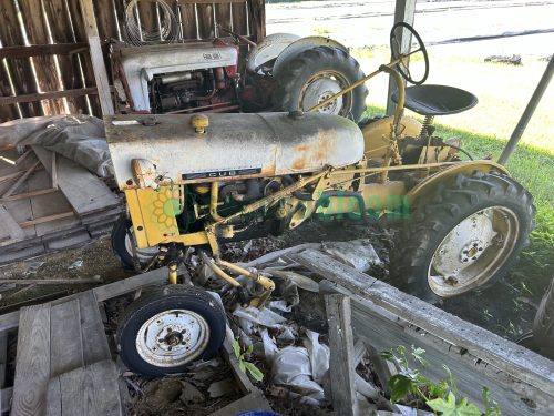 Vintage yellow and white International Cub Lo-Boy tractor side view