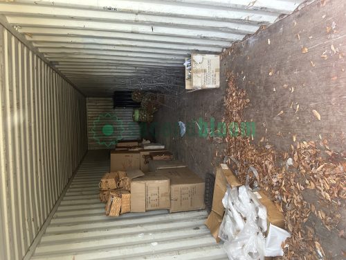 Inside view of a 40' shipping container featured in the Secondbloom Auctions.