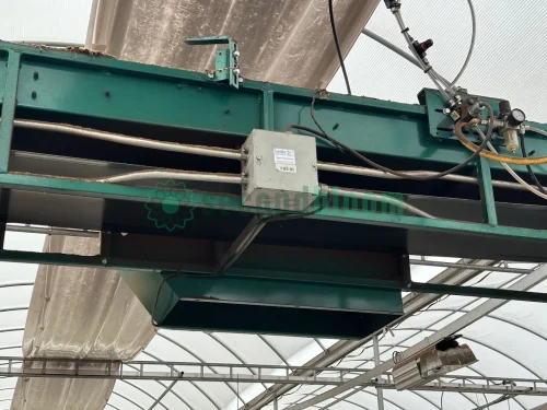 Close-up of the Bouldin & Lawson Overhead Soil Conveyor-Feeder in Greenhouse 26