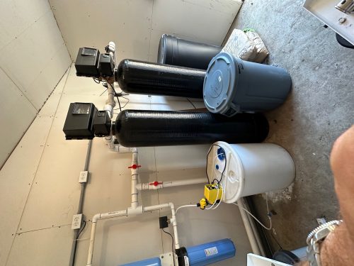 14,000 GPD Commercial Reverse Osmosis Water Treatment System with low usage and new filters, designed for boron removal.