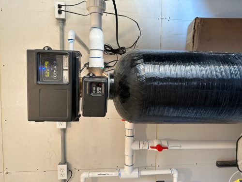 14,000 GPD Commercial Reverse Osmosis Water Treatment System with low usage and new filters, designed for boron removal.