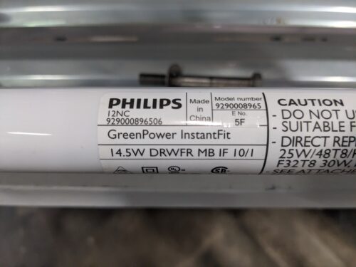 Close-up of a Philips GreenPower InstantFit bulb used in the vertical farm system at Your Local Greens in Burlington, NC, part of the FarmedHere system from Bedford Park, IL.