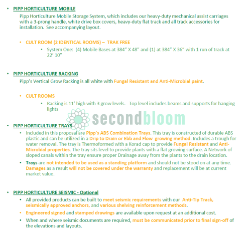Pipp Horticulture Mobile Storage System and Vertical Grow Racking Specifications