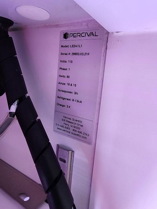 Model and Serial Number Plate in Percival Scientific LED-41L1 Plant Growth Chamber