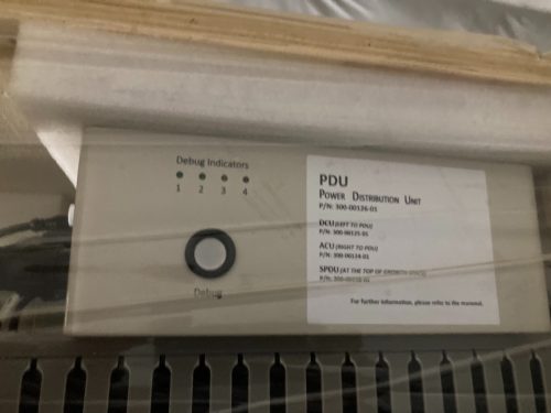 White PDU power distribution unit with multiple outlets and debug indicators