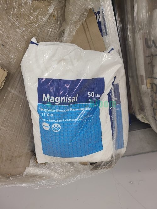 Close-up of Haifa Magnisal 11-0-0 Water Soluble Magnesium Nitrate fertilizer bag showing 9.3% Mg content for CEA applications