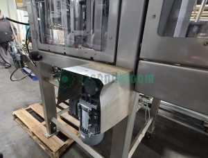 Viscon industrial stacker motor drive assembly with stainless steel frame mounted on wooden pallet