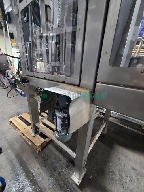 Viscon industrial stacker motor drive assembly with stainless steel frame mounted on wooden pallet