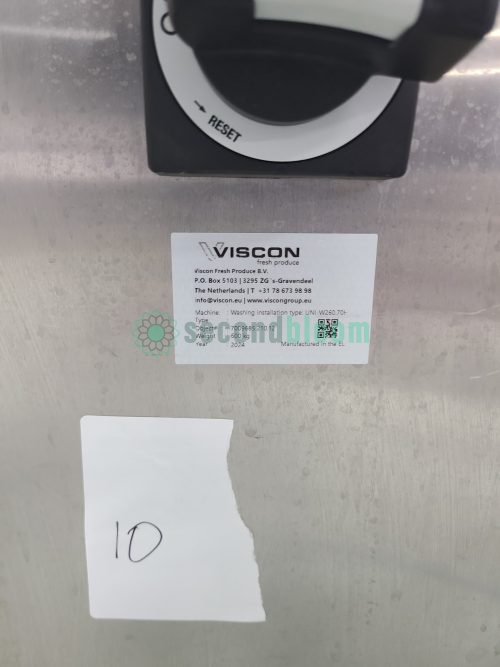 Viscon Fresh Produce B.V. manufacturer information plate showing model UNI-WR60.70F specifications and 2024 production date