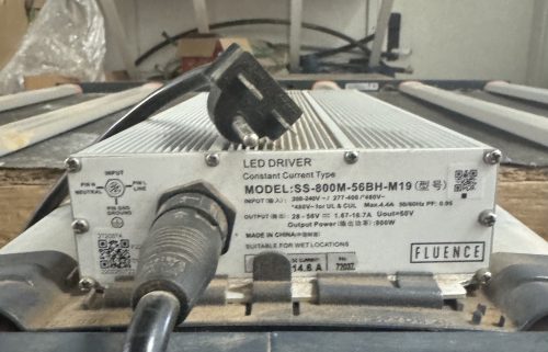Close-up of Fluence LED driver model SS-800M-56BH-M19