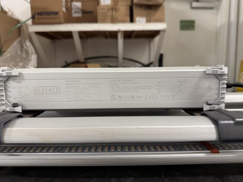 Full label view of Fluence TLVG-600 driver mounted on SPYDR